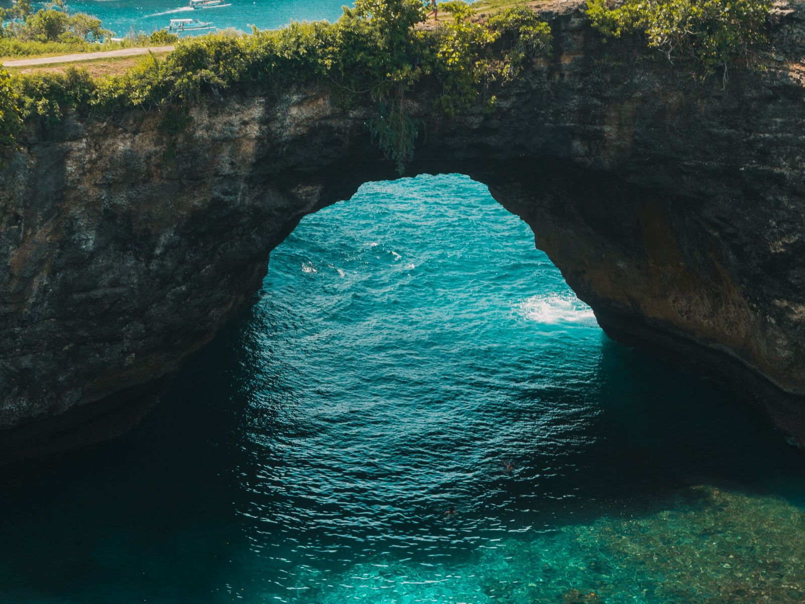 The Broken Beach arch from above