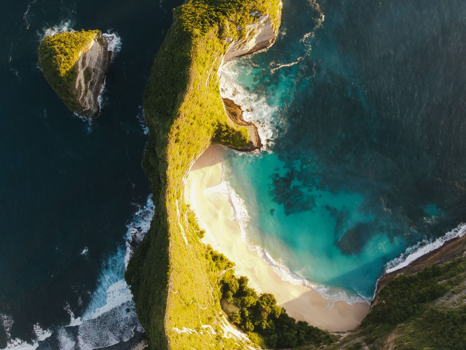 Kelingking headland from above in low sun